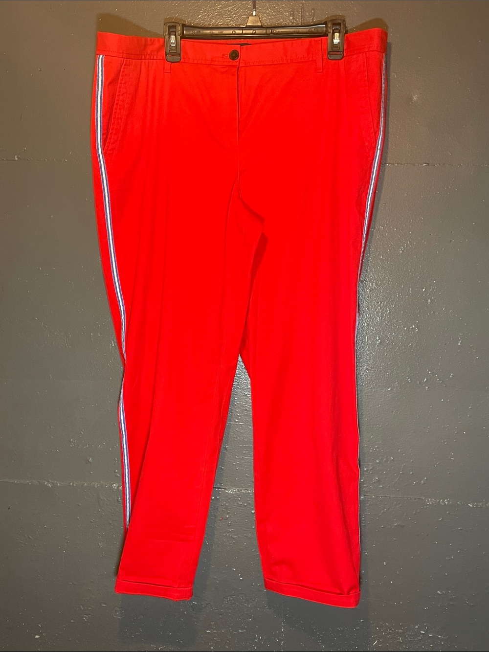 Talbots Bright Red Relaxed Chino Pants with Navy-Trim Waistband